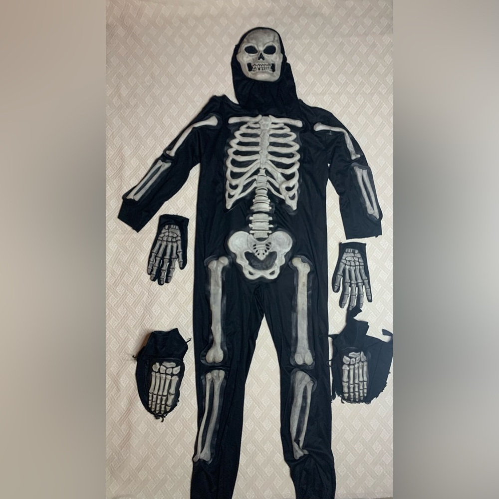 Vintage Easter Unlimited Skeleton Costume Black Bones Size Medium 8-10 Kid 90s